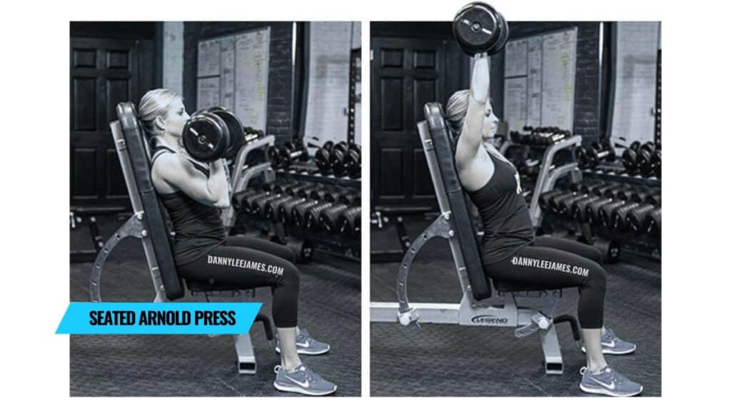 Fit woman performing seated arnold press